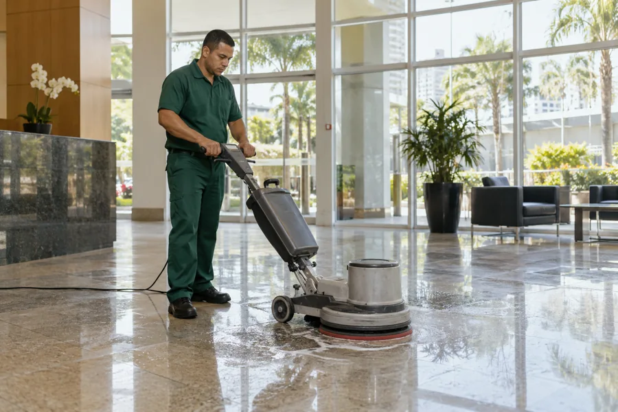 Limpeza de piso com máquina profissional